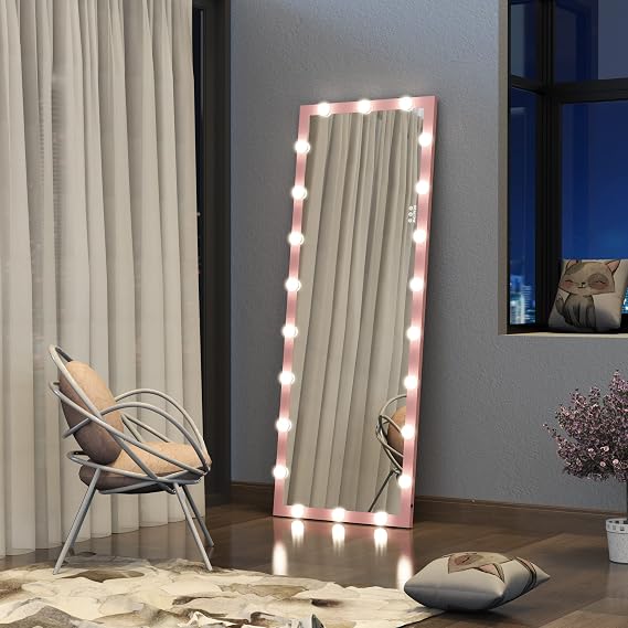 65" x 24"Full Length Mirror with Lights and Stand Touch Control - Wall Mounted and Floor Standing Mirror, LED Lighted Full Body Dressing, Vanity for Bedroom,Dimming&3 Color Modes