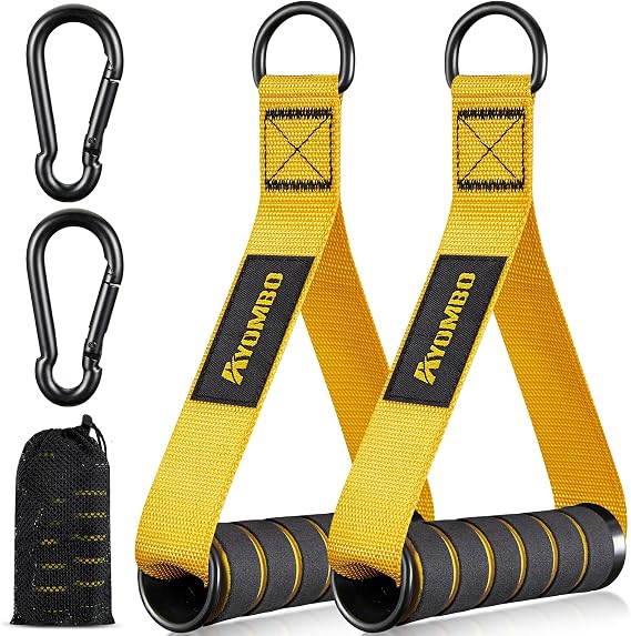 Ayombo Resistance Band Handle, Heavy Duty Cable Machine Attachment, Strong Nylon Webbing, and Seamless Steel D ring For Fitness Workout Gym Pilates Yoga Crossover Tricep Exercise
