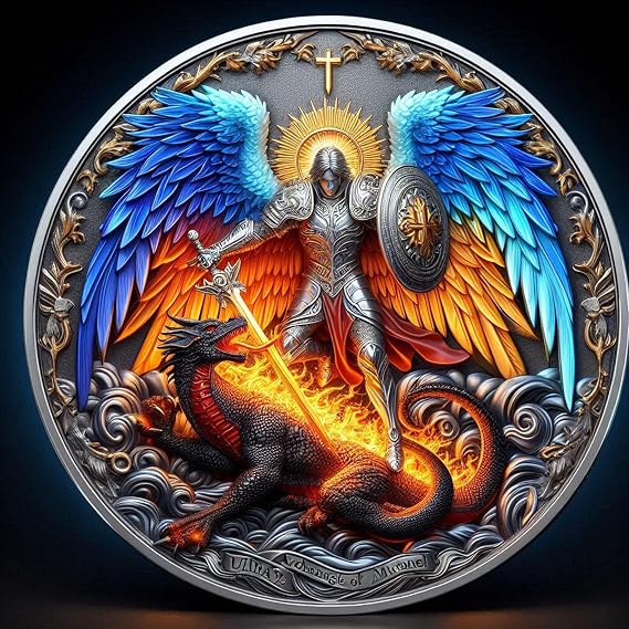 The Archangel Michael Watches Over Us Challenge Coin - Psalm 91:10-11Protection Bible Verse Pocket Token Inspirational Religious Prayer Coins Christian Coin Gifts