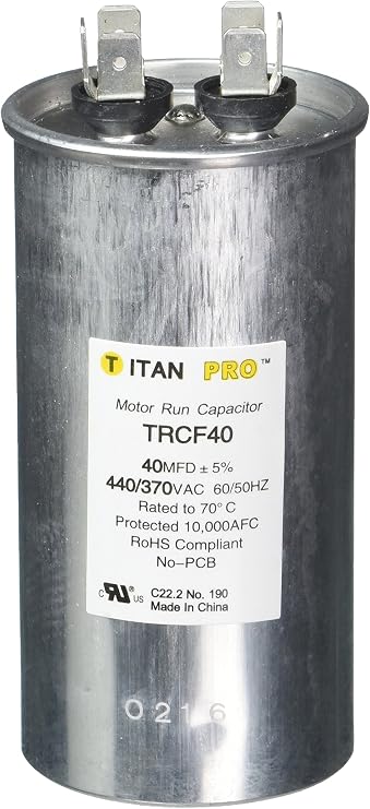 TITAN PRO Motor Run Capacitor, 40 MFD, Round, Aluminum