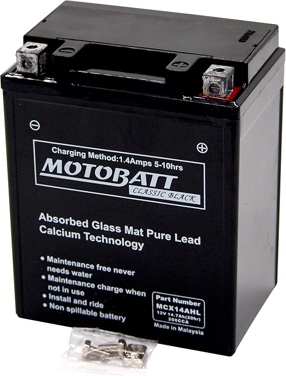 MCX14AHL Motobatt Classic AGM FA Battery Replaces YTX14AHL, YTX14AHL-BS, YB14L-A, YB14L-A2, YB14L-B2, 12N14-3A