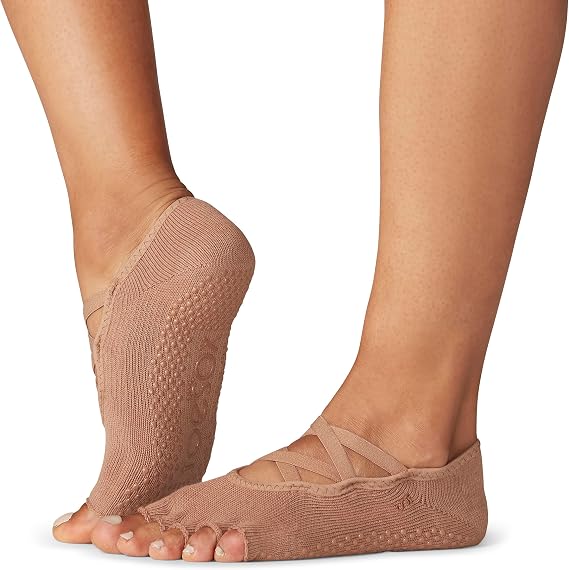 toesox Elle Half Toe Grip Socks Non-Slip Grip Sole for Yoga, Pilates, Gym - Non Skid Open Toe Socks for Women