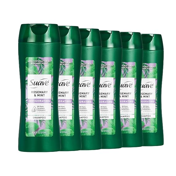Suave Invigorating Shampoo with Rosemary & Mint, Refreshing & Replenishing Care for Healthy-Looking Hair, No Parabens, Phthalates, or Dyes, 6 Pack of 12.6 FL OZ Bottles