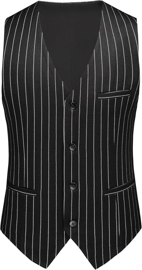 MOGU Mens Striped Vest - Slim Fit Dress V-Neck Waistcoat Sleeveless Pinstripe Suit Vest for Casual Formal