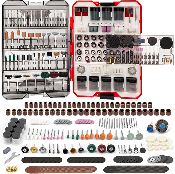 618PCS Rotary Tool Accessories Kit, Fits Dremel Rotary Tools, Universal Fitment for Polishing, Sanding, Cutting, Drilling, Engraving, Grinding with Portable Tool Storage Case (Red)