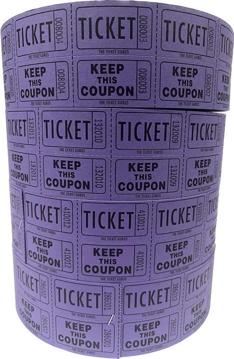The Ticket Gurus-Raffle Tickets - 4 Purple Rolls of 2000 Double Tickets- 8,000 Total 50/50 Raffle Tickets