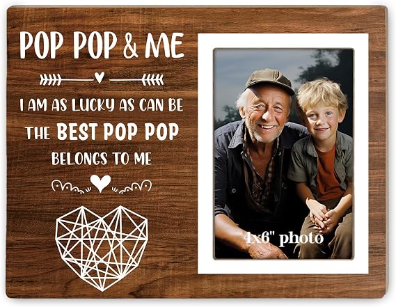 Grandpa Picture Frame, Best Pop Pop Ever Photo Frame, Gift Pop Pop from Grandson Granddaughter, Gifts from Grandkids, Birthday, Christmas, Father's Day, POP POP & ME 4x6Inch Photo12P113