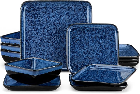 vancasso Blue Reactive Glaze Stoneware Dinnerware Set, 12 Piece for 4