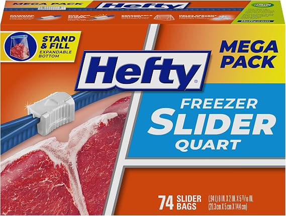 Hefty Slider Freezer Bags, Quart Size, 74ct