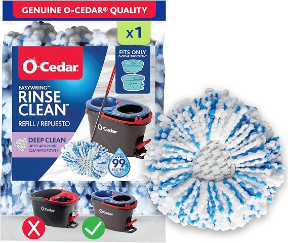 O-Cedar RinseClean Deep Clean Spin Mop Head Replacement | Machine Washable | Reusable | Microfiber Refill | 40% More Cleaning Power