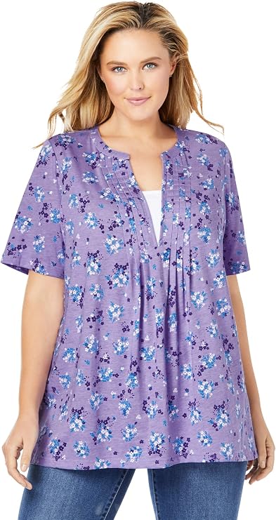 Woman Within 7-Day Layer-Look Elbow-Sleeve Tee