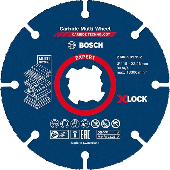 Bosch 1x EXPERT Carbide Multi Wheel X-LOCK Cutter Discs (Hard wood, Spiked wood, Plastic, Drywall panel, Ø 115 mm, Accessory Small Palm Grinding Machine)