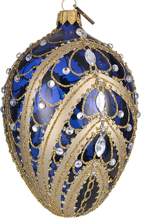 Hand Blown Deep Blue Large Glass Easter Egg Ornament
