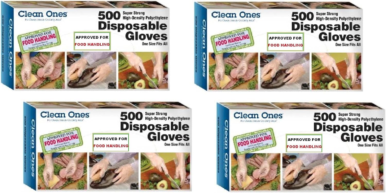 Clean ones Disposable Gloves- 2000 Gloves, 500 Count Pack of 4