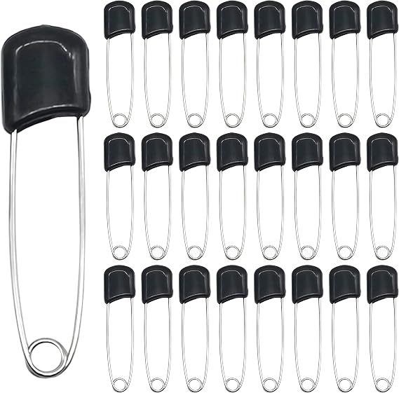 50 Pack Lockable Diaper Pins Safety Nappy Plastic Pins(Black)