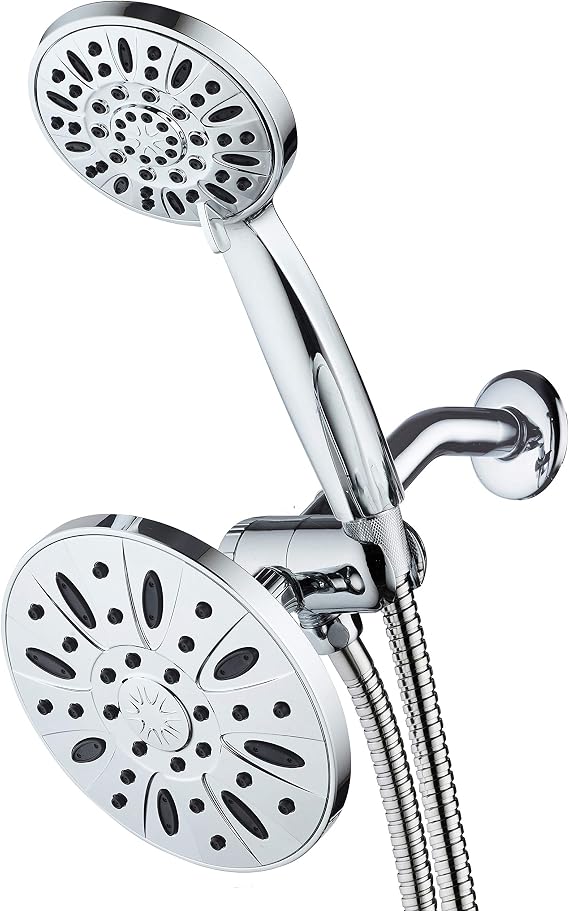 AquaDance 6" Premium High Pressure 3-way Rainfall Shower Combo Combines the Best of Both Worlds - Enjoy Luxurious Rain Showerhead and 6-setting Hand Held Shower Separately or Together!