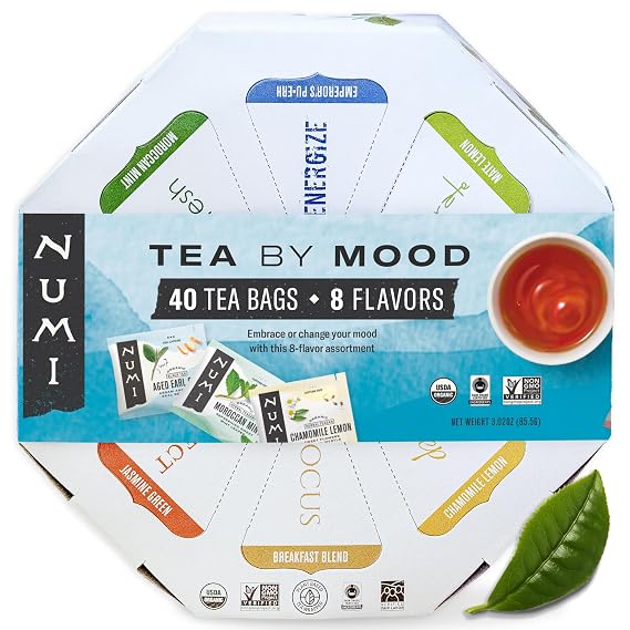 Numi Organic Tea By Mood Gift Set, 40 Tea Bag Assortment, Premium | Organic Black | Pu-erh | Green | Mate | Rooibos & Herbal Teas