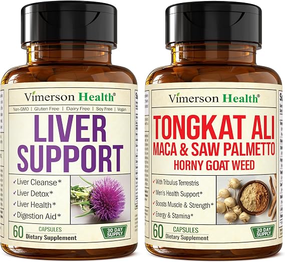 Liver Cleanse Detox & Repair Milk Thistle Supplement & Tongkat Ali for Men with Horny Goat Weed, Maca Root Powder, Tribulus Terrestris, and Saw Palmetto Extract