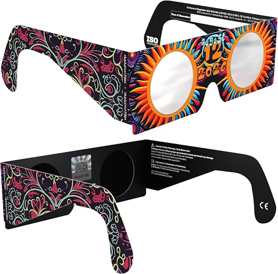 Solar Eclipse Glasses ISO 12312-2 & CE Certified – Safe Solar Viewing for Direct Sun & August 2026 Eclipse | Paper Cardboard Frame, Made in EU | For Kids & Adults
