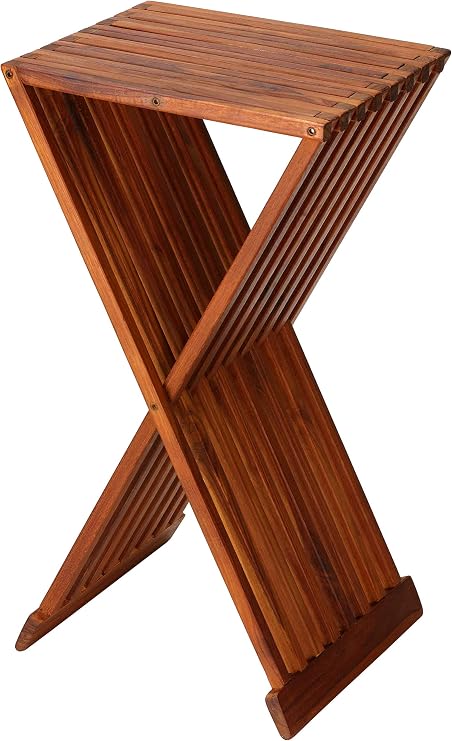 Bare Decor Taj Folding Plantstand End Table in Solid Teak Wood, 28" High