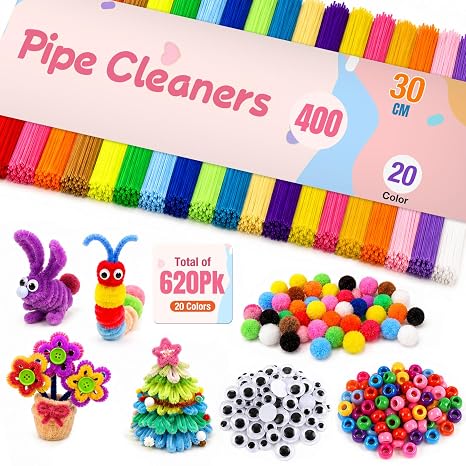 620Pcs Pipe Cleaners for Craft, 20 Colors Crafting Pipe Cleaners