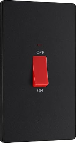 BG Electrical Large Cooker Control Switch Unit with LED Power Indicator, Double Plate, Double Pole, Screwless Front Plate, Evolve, Matt Black, 45A, PCDMB72B