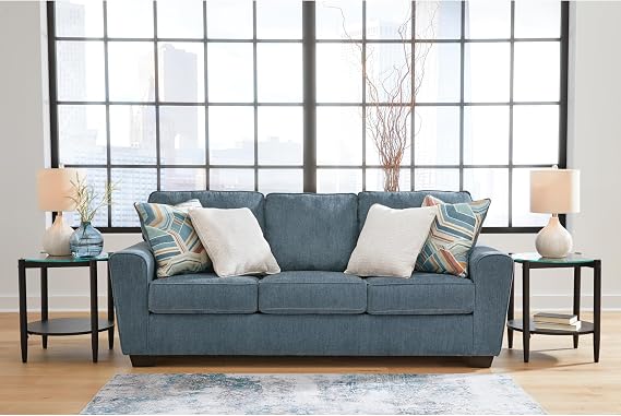 Signature Design by Ashley 3 Seater Couch, 87 in Blue Chenille, Cashton