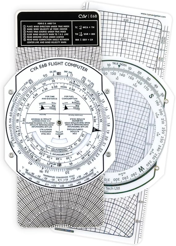 CYA Plastic E6B Flight Computer - White Dial Aviation Navigation Tool