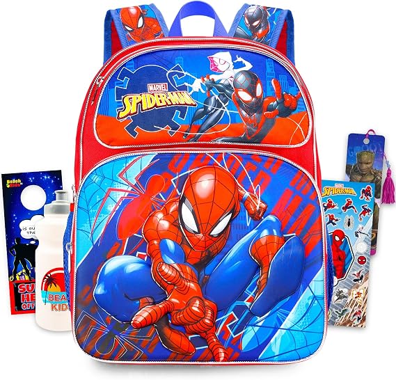 Marvel Spiderman Backpack for Boys School Bundle w/ 16 Inch Bookbag + More