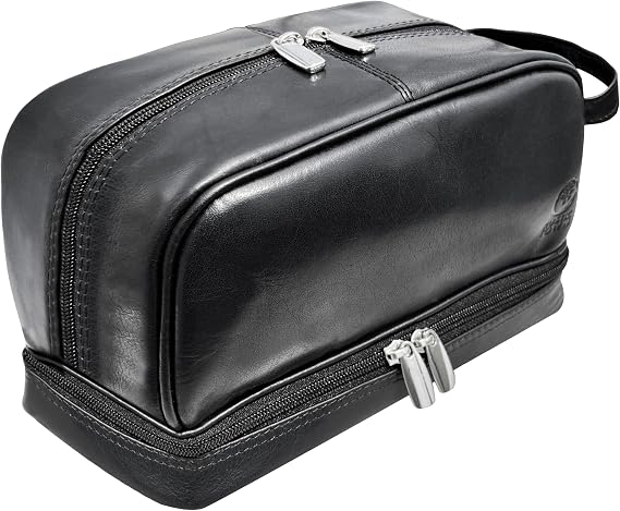 Leather Toiletry Bag for Men - Full Grain Travel Dopp Kit & Shaving Bag
