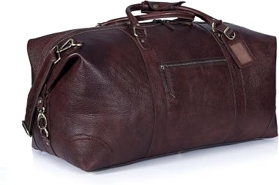 28 Inch Genuine Buffalo Leather Travel Duffle Bag, Overnight Weekend Leather Bag Sports Gym Duffel for Men, Airplane Under Seat Carry on Bags Burgundy