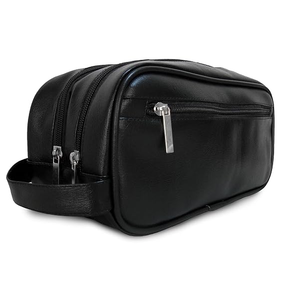 Leather Travel Toiletry Bag for Men or Women Waterproof. Travel Size Toiletries Bag Toilet Organizer Supply Two Compartments Perfect For Men's Travel Toiletry Bag Shaving Grooming Dopp Kit