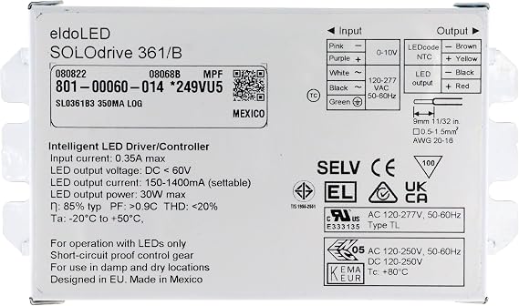 SOLOdrive-361/B Intelligent LED Driver/Controller, 60Vdc, 150-1400MA, 30W, 120-277V