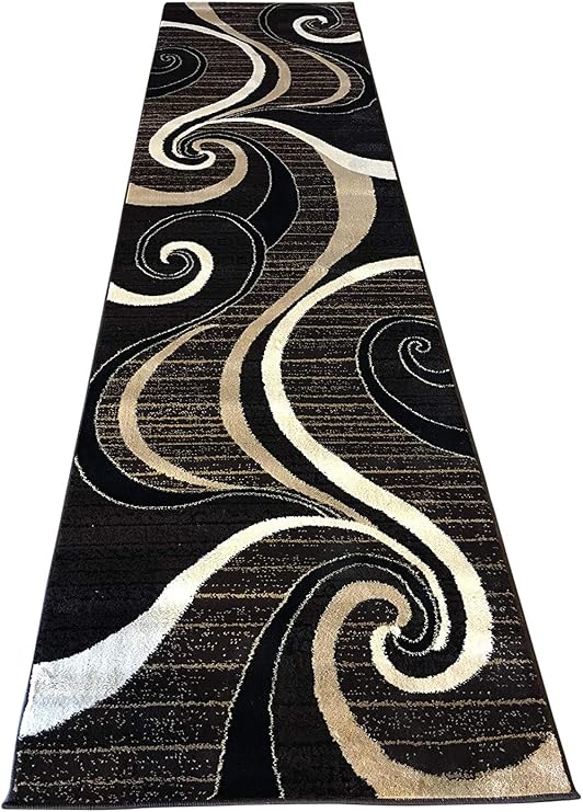 Bellagio Modern Wide Runner Area Rug Dark Brown & Black Carpet King Design 344 (32 Inch X 7 Feet 3 Inch)
