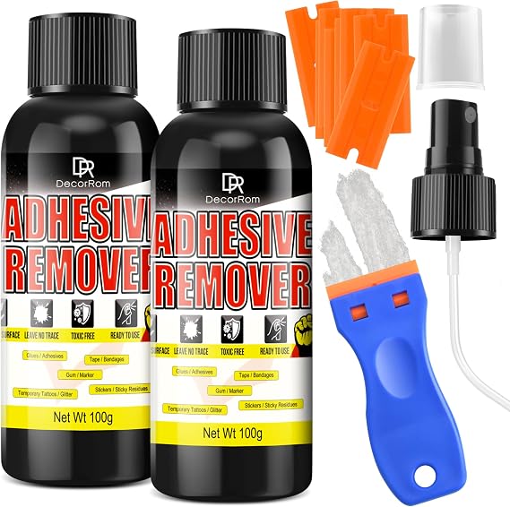 Adhesive Remover, 7oz Enhanced Version Sticker Remover Spray Glue Remover with Plastic Scraper, Adhesive Remover for Cars, Windows, Glass, Plastic -Rapidly Remover Glue, Tape, Labels, Marker, Wax