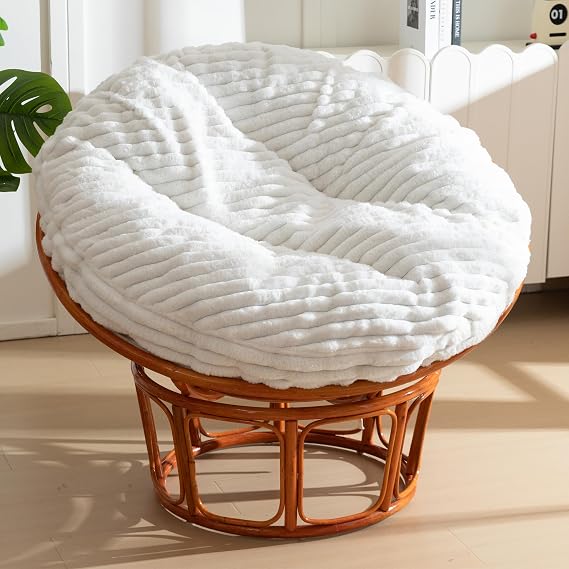 HIGOGOGO Papasan Chair Cushion with Thick Corduroy Cover (Without Chair), Supportive Cushion, Beige, 48 x 48 Inch