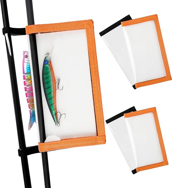 Fishing Lure Wraps for Fishing Rod with Velcro 4 Packs Bait Storage Covers Clear PVC Lure Protector Medium Large Sizes