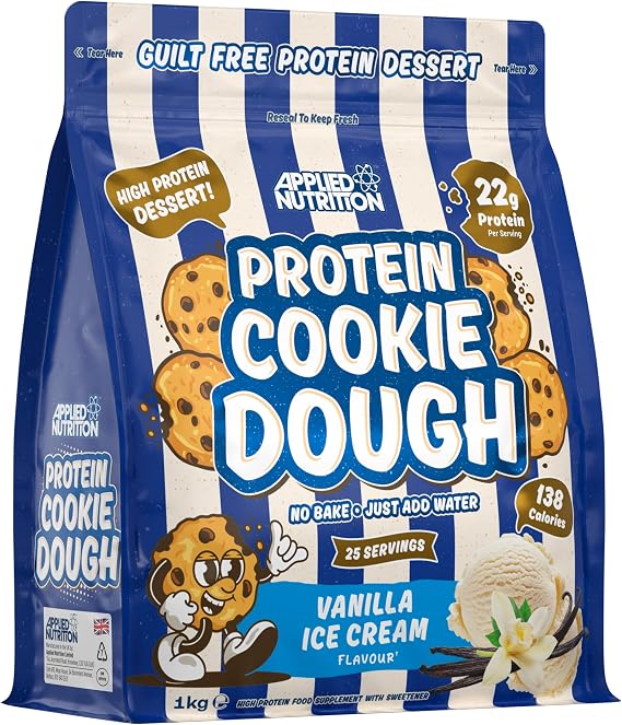 Applied Nutrition Protein Cookie Dough 1kg – High Protein Snack, Over 22g of Protein Per Serving, Ready-to-Eat– Low Calorie, Healthy Treat (1kg – 25 Servings) (Vanilla Ice Cream)