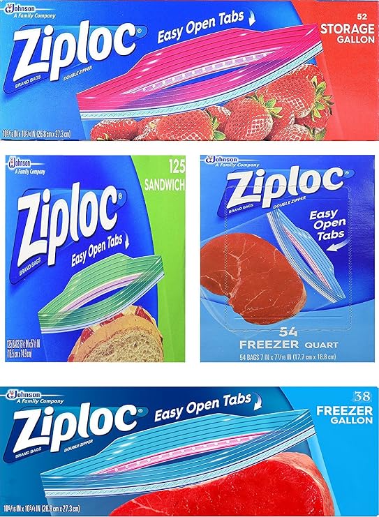 Variety Pack 54 Freezer Quart Bags, 38 Freezer Gallon Bags, 125 Sandwich Bags, 52 Storage Bags Reusable Plastic Bags with Zipper Closure, Red, Green, Blue