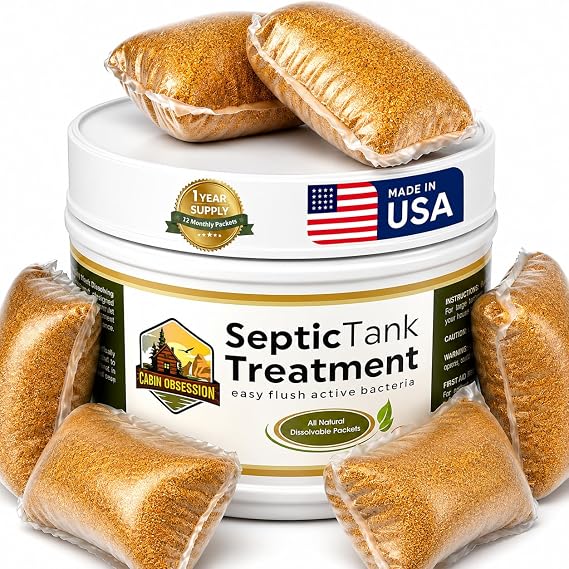 Septic Tank Treatment - 1 Year Supply of Septic Safe Dissolvable Easy Flush Live Bacteria Packets (12 Count) - Best Way to Prevent Expensive Sewage Backups - Made in USA