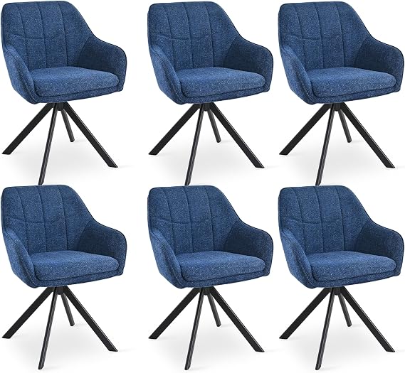 360° Swivel Dining Chairs, Ergonomic Designed Chairs with Armrests and Metal Legs for Apartment, Dining Room, Kitchen, Study, Vanity, Office, Set of 6, Nightsky Blue