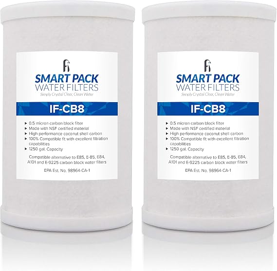 Smart Pack QC2-CB8 2-Pack Carbon Block Water Filter Compatible with Amway E-84, E-85, A101, E-9225 NSF Certified Coconut Shell Carbon for Cleaner, Better-Tasting Water