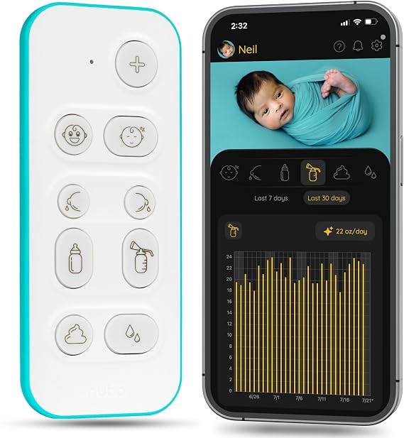 Nubo Screen-Free Baby Tracker for Newborn Feeding, Sleep, Diapers, Nursing & Pumping, One-Touch Baby Log with App & Alexa