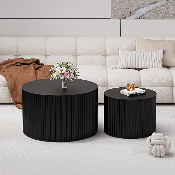 JHKZUDG Round Nesting Coffee Table Set of 2 Circle Nested Coffee Tables