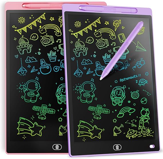 [2 Pack] Genialba LCD Writing Tablet 10-Inch Colorful Doodle Board, Toddler Learning Educational Toys Gifts for 3-8 Years Old Girls and Boys, Electronic Drawing Pad for Kids (Pink&Purple)