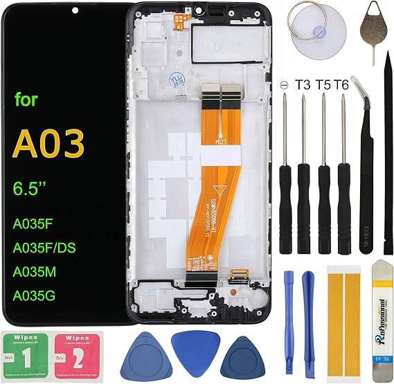 LCD Screen Replacement for Samsung Galaxy A03 SM-A035F SM-A035F/DS SM-A035M SM-A035G Assembly LCD Display Touch Screen Digitizer with Tools Adhesive Frame