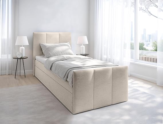 Levente Bed with Storage Box 120 x 200 cm Beige Box Bed Storage Space