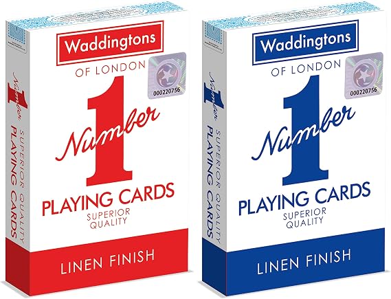 Waddingtons Number 1 Playing Card Game, play fish, slap jack, crazy eights and rummy, Great Travel Companion, Gifts and Toys for Boys, Girls and Adults-Single or 1 Deck of Cards in Red or Blue Colour