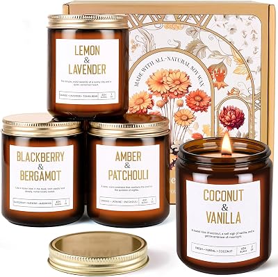 28oz Wood Wick Candles That Crackle: 4 Pack Scented Candles for Home Scented, Aromatherapy Candle Set with Crackling Wooden Wick Up to 200H Burning Candle Gift Set for Birthday, Valentines Day Gifts