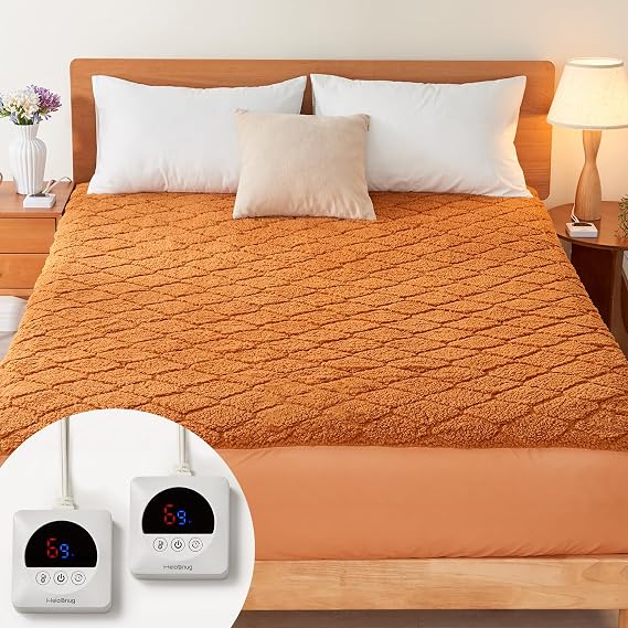 Electric Heated Mattress Pad King Size Heating Mattress Pad Dual Control 78x80IN Sherpa Warm Winter Deep Pocket 6 Heat Settings 1-9-Hour Timer Auto-Off Machine Washable Mocha Mousse New Launch
